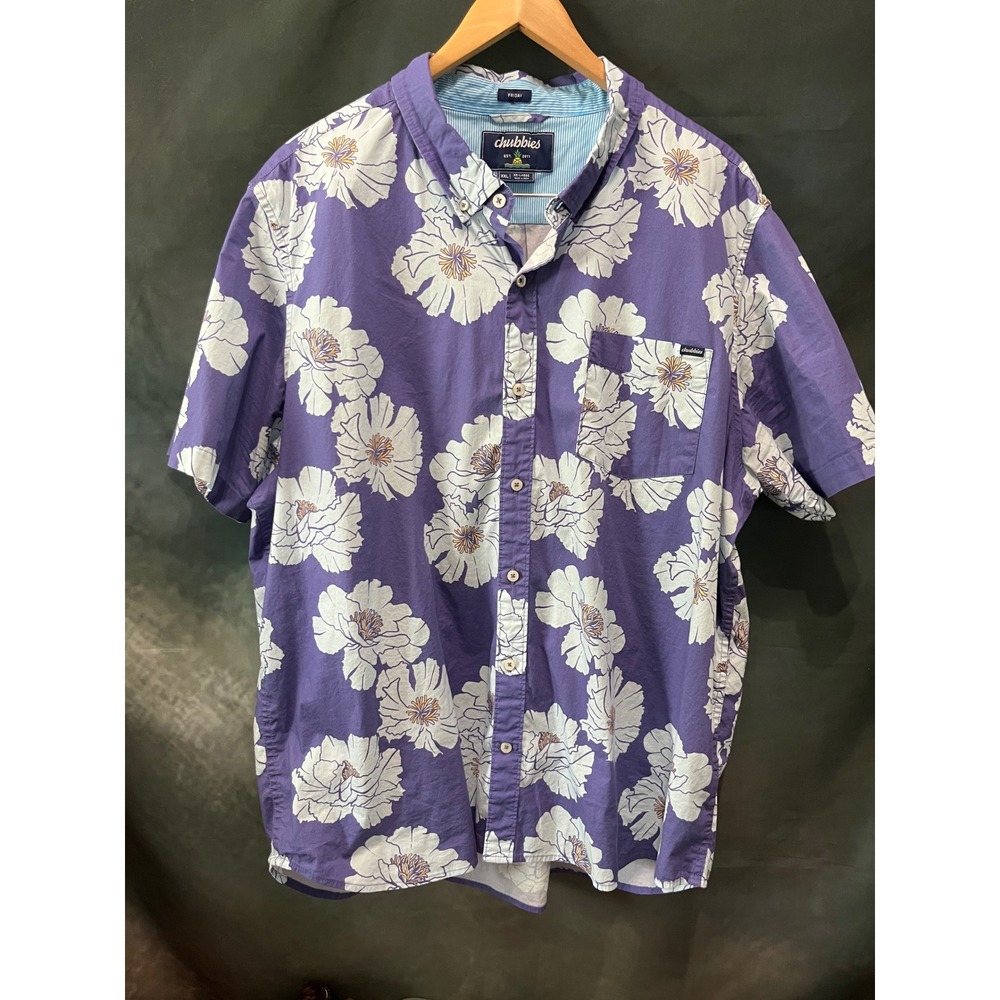Chubbies XXL Purple Floral Button Up Shirt Tropical Hawaiian Resort Summer